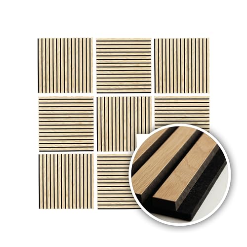 KAISER plastic® Akustikpaneele | Farbe: Eiche und Walnuss | Wandpaneele in verschiedenen Formaten | Deko Wohnzimmer | Wanddeko in Holz | Akustik Paneele Wand | Lamellenwand (60 x 60 cm - 4STK.) von KAISER PLASTIC