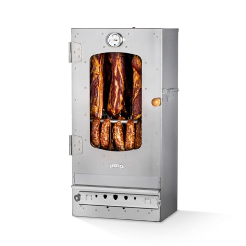 KAISER COMPANY '50' Hochwertiger Räucherofen/Räucherschrank aus Edelstahl - Holzbefeuerung I Tragbarer Smoker 80 cm I Perfekt zum Räuchern I Passen bis zu 10kg Fleisch I mit Zubehör I NICHTROSTEND von KAISER