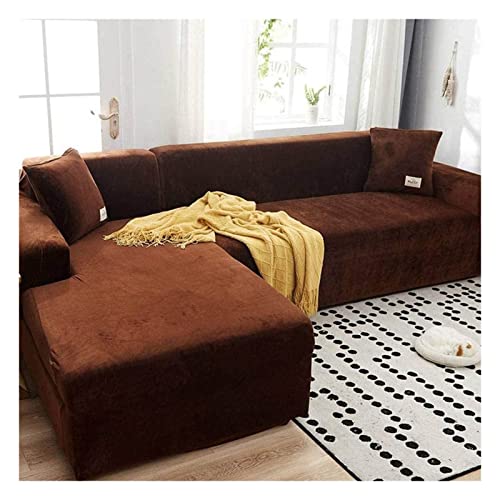 KAISUN L-Form Sofa Überwürfe Sofabezug, Elastische Eck Couch Überzug, Staubdicht Wohnzimmer Chaiselongue Sofa Protektor (Color : Coffee, Size : 3 Seater(75-91")) von KAISUN