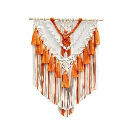 KAISUN Makramee Wandbehang Tapisserie, Boho Deko Gewebte Wanddeko für Boho-Heimdekoration Wohnung Kinderzimmer Party Dekorationen (Color : Orange) von KAISUN