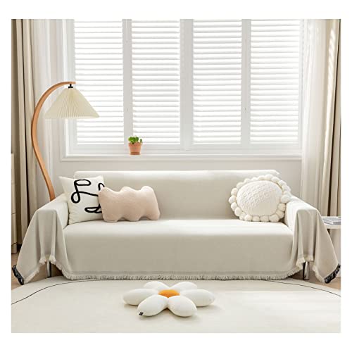 KAISUN Sofabezug 2 3 4 Sitzer Multifunktionale Dekorative Sofa Überwurf mit Quasten, L U Form Ecksofa Sofa-Handtuch Abwaschbar (Color : Beige, Size : 180x130cm) von KAISUN