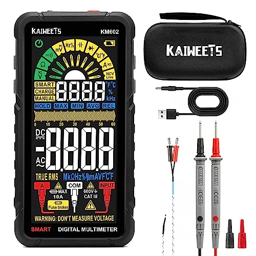 KAIWEETS Multimeter mit 6000 Zählungen, Wiederaufladbares Digitalmultimeter mit True RMS Auto-Range, Intelligentes Strommessgerät misst Spannung, Strom, Widerstand, Durchgang, Frequenz KM602 von KAIWEETS