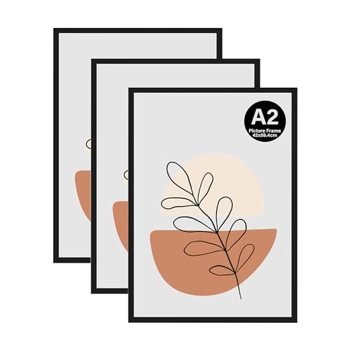 KAIWIN A2-Bilderrahmen, 3 Stück, schwarzer Holzrahmen, A2-Posterrahmen (59,4 x 42 cm), für Fotos, Bilder, Poster, Puzzles von KAIWIN