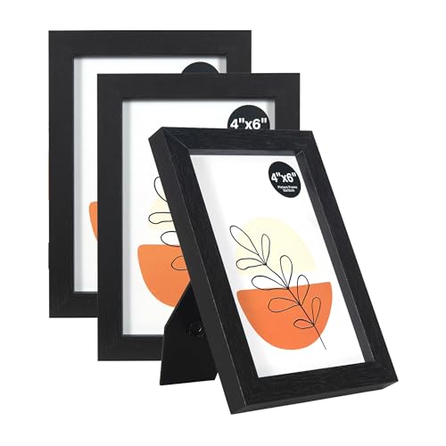 KAIWIN Bilderrahmen Schwarz 10x15cm 3er Set, Holz Fotorahmen mit Acrylglas zum aufhängen und aufstellen, MDF-Holzrahmen für Fotos, Bilder von KAIWIN