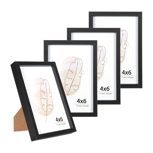 KAIWIN Bilderrahmen für Wand und Schreibtisch, Schwarz, 10,2 x 15,2 cm, 4 Stück 4x6 inch Holzrrahmen zum aufhängen und aufstellen Benutzt für Wohnzimmer, Schlafzimmer, Arbeitszimmer KAIWIN Bilderrahmen für Wand und Schreibtisch, Schwarz, 10,2 x 15,2 cm, 4 Stück 4x6 inch Holzrrahmen zum aufhängen und aufstellen Benutzt für Wohnzimmer, Schlafzimmer, Arbeitszimmer von KAIWIN