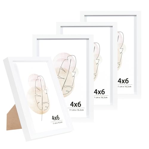 KAIWIN Bilderrahmen für Wand und Schreibtisch, Weiß, 10 x 15 cm, 4 Stück,4x6 inch Holzrrahmen zum aufhängen und aufstellen Benutzt für Wohnzimmer, Schlafzimmer, Arbeitszimmer KAIWIN Bilderrahmen für Wand und Schreibtisch, Weiß, 10 x 15 cm, 4 Stück,4x6 inch Holzrrahmen zum aufhängen und aufstellen Benutzt für Wohnzimmer, Schlafzimmer, Arbeitszimmer von KAIWIN