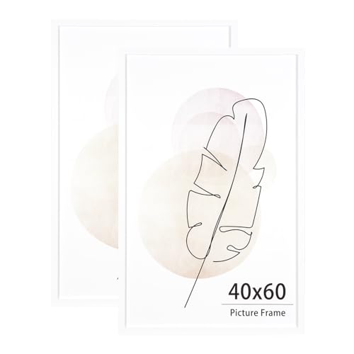 KAIWIN Bilderrahmen für Wand und Schreibtisch, Weiß, 40 x 60 cm, 2 Stück Holzrrahmen mit Passepartout zum aufhängen Benutzt für Wohnzimmer, Schlafzimmer, Arbeitszimmer von KAIWIN