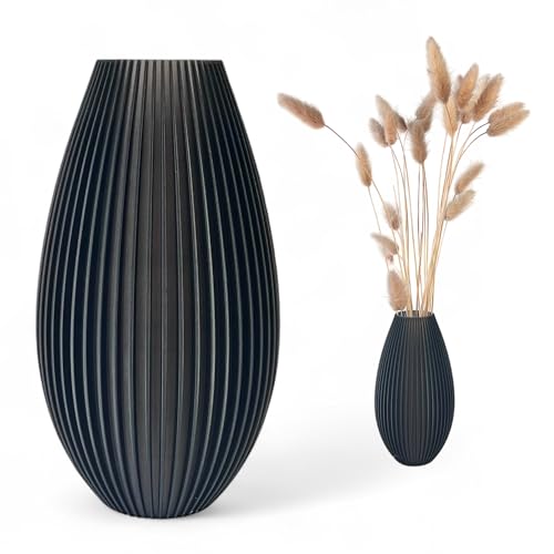 Unzerbrechliche Graphit Vase 20 cm – Modernes Design mit Riffelung – Für Trocken- & Frischblumen – Boho Deko für Zuhause von KAJAWIS