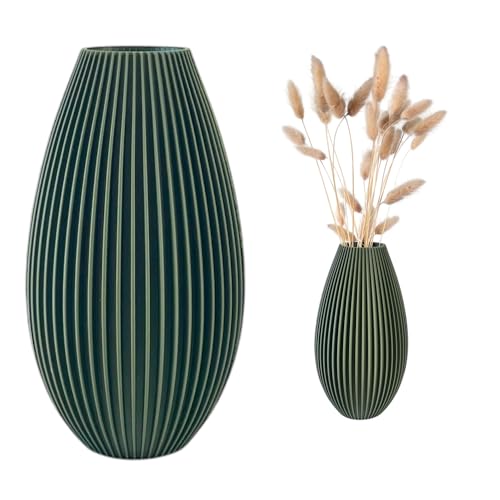 Unzerbrechliche Olive Vase 20 cm – Modernes Design mit Riffelung – Für Trocken- & Frischblumen – Boho Deko für Zuhause von KAJAWIS