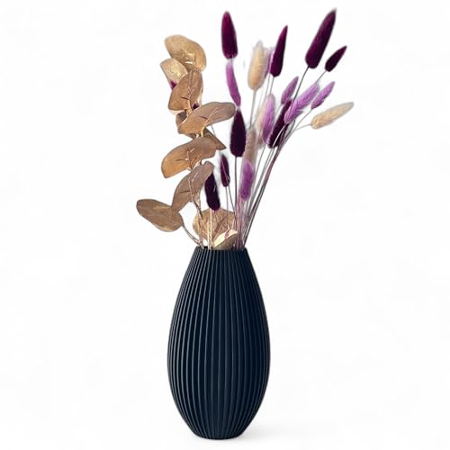 Unzerbrechliche Schwarze Vase 20 cm – Modernes Design mit Riffelung – Für Trocken- & Frischblumen – Boho Deko für Zuhause von KAJAWIS