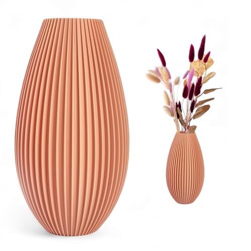Unzerbrechliche fleischfarben Vase 20 cm – Modernes Design mit Riffelung – Für Trocken- & Frischblumen – Boho Deko für Zuhause von KAJAWIS