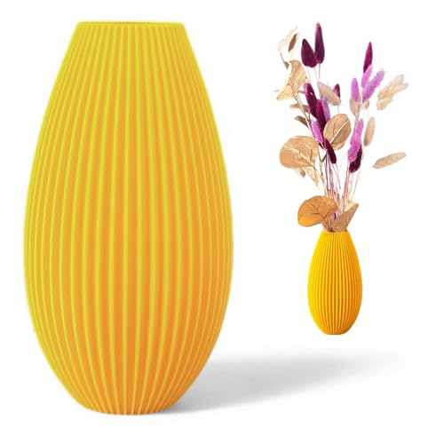 Unzerbrechliche gelb Vase 20 cm – Modernes Design mit Riffelung – Für Trocken- & Frischblumen – Boho Deko für Zuhause von KAJAWIS