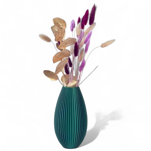 Unzerbrechliche grün Vase 20 cm – Modernes Design mit Riffelung – Für Trocken- & Frischblumen – Boho Deko für Zuhause von KAJAWIS