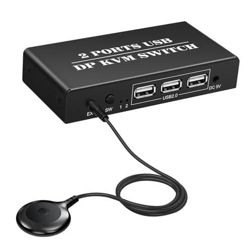 DP KVM Switch 2X1 Display Switcher Kabel Erweitertes Display 2 PC oder Laptop Teilen Tastatur Maus Drucker Monitor Schnelle und stabile Übertragung von KAKAK