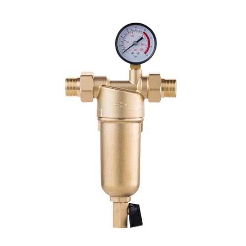 Heißwasser-Vorfilter Vollmessing-Reinigungssystem Edelstahlgewebe Vorfilter mit Manometer Heißwasser Mit hoher Filtrationsrate und hohem Durchfluss(Brass with gauge,25MM 0.75 inch) von KAKAK