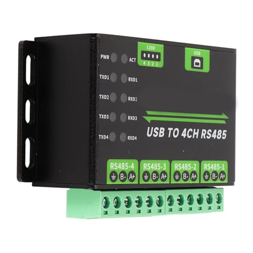 KAKAKE USB-zu-RS485-Konverter-Adapter, 4-Kanal-Aluminiumlegierung, Blitzsicherer USB-zu-RS485-Konverter, Rücksetzbare Sicherung für die Industrie von KAKAKE