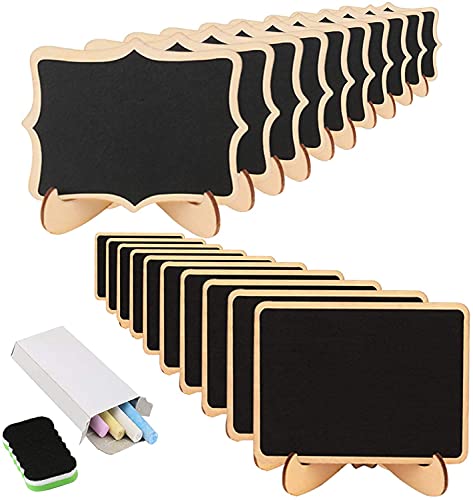 KAKOO 20 Mini Holz Tafel Set, Kreidetafel Memotafel mit Stand-Füße als Tischkarte Platzkarte Namen Preis Schild für Landhaus Buffet Party Deko Vintage Hochzeit Tischdeko von KAKOO