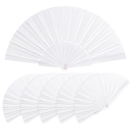 KAKOO 6STK Fächer Hochzeit Gastgeschenke Hochzeit Fächer Weiß Groß Handfächer Hand Fan Wandfächer Fecher Damen Faltfächer faltbare Handfächer Japanische Deko Zimmer für Wedding Sommer Party von KAKOO