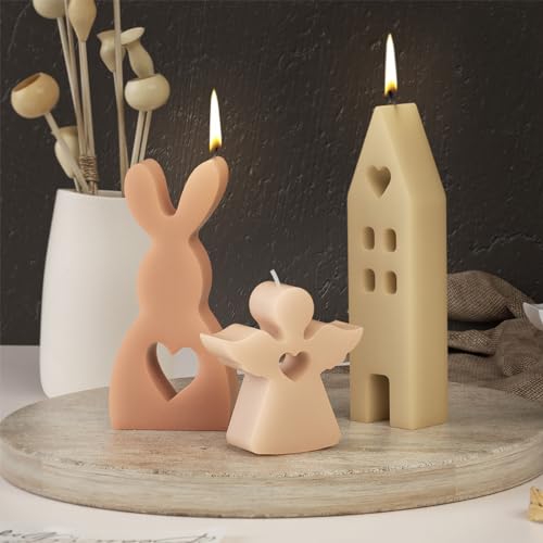 7 Stück Ostern Silikonform | DIY Hasenform Für Ostern | 3D Osterhase Silikonform,Engel Kerzen Silikonform,Silikonform Haus Mit Fenster,Silikonformen Gießformen,Ostergeschenke von KALAO