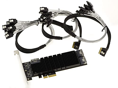 KALEA-INFORMATIQUE PCI Express PCIe 3.1 x4 Controller-Karte mit 24 SATA 6G-Ports. Chipsatz JMB575 (x6). Mit Low- und High-Profile-Kabeln und -Winkeln. von KALEA-INFORMATIQUE