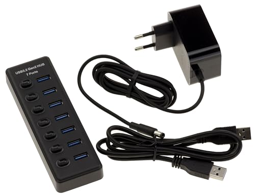 KALEA-INFORMATIQUE USB 3.2 Gen 2 10G Hub mit 7 Anschlüssen vom Typ A mit Schaltern - Externes Netzteil 12V 2A im Lieferumfang enthalten von KALEA-INFORMATIQUE
