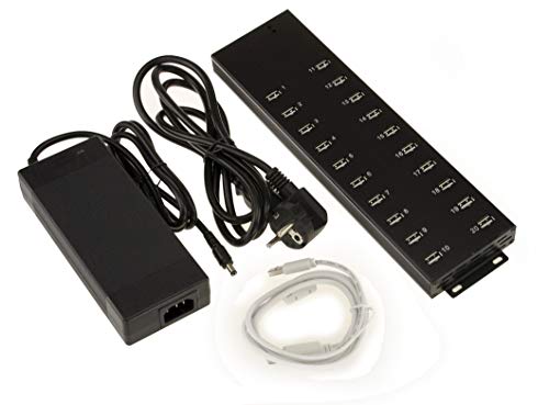 KALEA-INFORMATIQUE USB-Ladestation mit 20 Anschlüssen und 96 W Stromversorgung, USB 2.0 Industrie-HUB. Aufgeteilt in 2 Reihen zu je 10 Ports. von KALEA-INFORMATIQUE