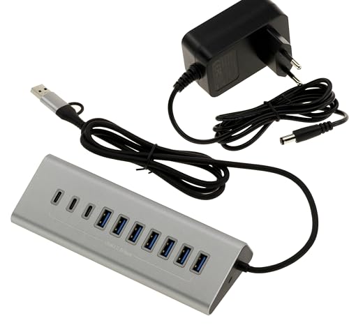 KALEA-INFORMATIQUE USB3 Aluminium Steckdosenleiste mit 10 Anschlüssen (USB 3.0 5GB) mit 12V 3A Netzteil 7 Anschlüsse Typ USB A und 3 Anschlüsse Typ USB C von KALEA-INFORMATIQUE