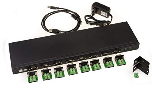 KALEA-INFORMATIQUE Industrieller USB zu 8 Ports COM RS422 RS485 Konverter mit Rackmount Metallgehäuse. DB9 oder kabelgebundene Montage. von KALEA-INFORMATIQUE