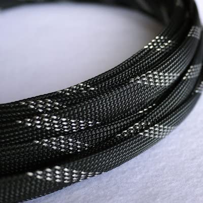 4 mm 6 mm 8 mm PET-Geflechtschlauch Kabelbaum Nylon-Mesh-Mantel verlängert DREI gewebte verschlüsselte Schutzhülle-Schwarz-Silber, 50M-8mm von KALGHI