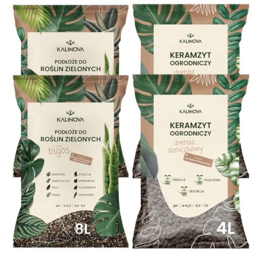 KALINOVA Leichte Erde für Grünpflanzen 2x8L + Blähton 2x4L - Set - Keramsit - Tongranulat zur Drainage, Deko - Blumenerde für Zimmerpflanzen - Zimmerpflanzenerde - Pflanzerde KALINOVA Leichte Erde für Grünpflanzen 2x8L + Blähton 2x4L - Set - Keramsit - Tongranulat zur Drainage, Deko - Blumenerde für Zimmerpflanzen - Zimmerpflanzenerde - Pflanzerde von KALINOVA