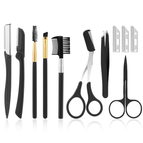 12-in-1 Augenbrauen-Trimmer-Set, Augenbrauen-Rasierer, Augenbrauen-Schere, Augenbrauen-Bürste, Pinzette, Augenbrauen-Trimm-Werkzeug-Set für Damen und Herren, Augenbrauen-Pflegeset von KALIONE