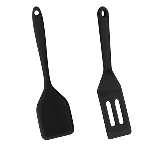 2 Stück Mini-Silikonspatel, Antihaft-Silikon-Servierwender, kleine Spatel zum Kochen in der Küche, hitzebeständiger Plätzchen-Schlitzspatel(Black) von KALIONE
