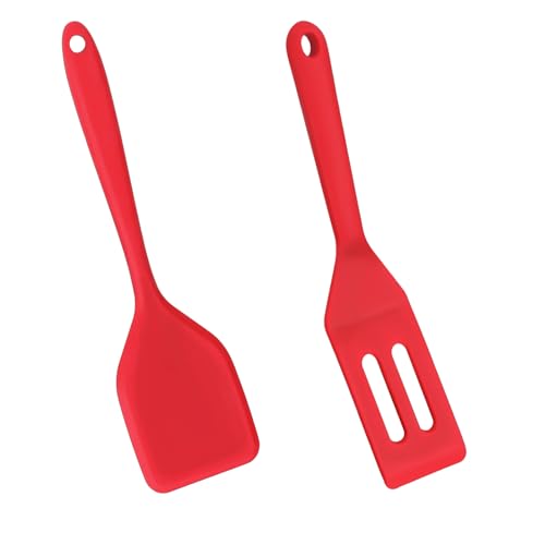 2 Stück Mini-Silikonspatel, Antihaft-Silikon-Servierwender, kleine Spatel zum Kochen in der Küche, hitzebeständiger Plätzchen-Schlitzspatel(Red) von KALIONE