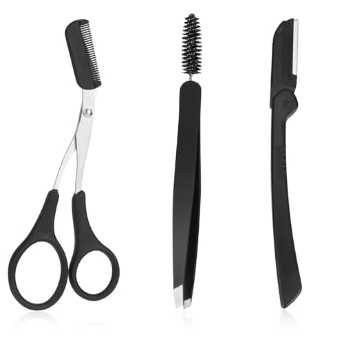 3 Stück Augenbrauen-Trimm-Set, Augenbrauenschere mit Kamm Schere Augenbrauen-Pflegeset professionelles Augenbrauen-Werkzeug-Set mit Pinzette für Männer und Frauen Augenbrauen-Trimmen von KALIONE