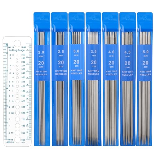 36 Stück Stricknadeln Set, Edelstahl Doppelspitzen 2 mm/2,5 mm/3 mm/3,5 mm/4 mm/4,5 mm/5 mm - 7 Größen, 35 Stück Aus Edelstahl Mit 1 Lineal von KALIONE