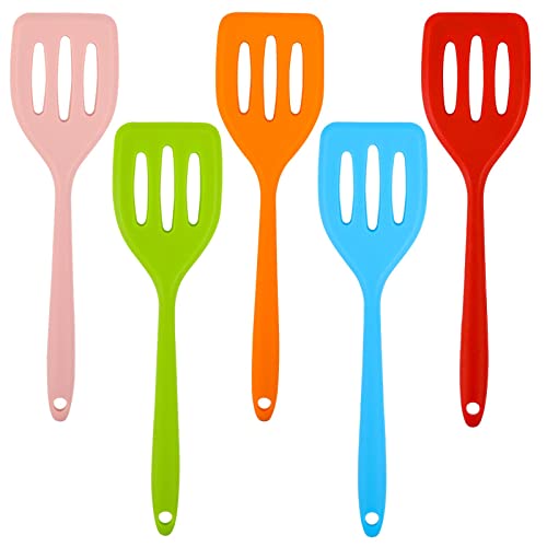 5 x kleine Pfannenwender, Mini-Silikonwender, Silikon-Schlitzspatel, Mini-Spatel für Küche, Silikon-Antihaft-Kochgeschirr, bunte Eierspatel, kleiner Spatel zum Kochen (blau/grün/rot/orange/pink) von KALIONE
