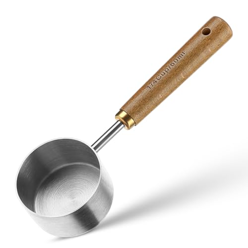 60 ml Messlöffel, Messwerkzeug aus Edelstahl mit Titanbeschichtung, Messlöffel, Tasse Messbecher mit Holzgriff zum Backen von Tee und Kaffee(Silber) von KALIONE