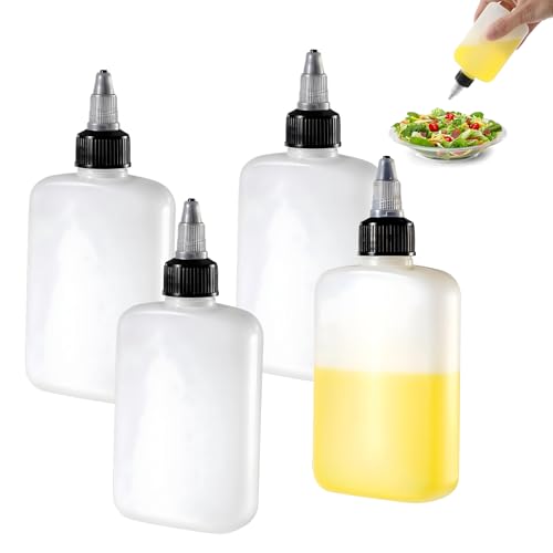 KALIONE 4 kleine Squeeze Flaschen Ölflasche Ölspender mit Kappen 100 ml Mini-Quetschflaschen für Camping, Quetschflasche für die Küche, Gewürz-Quetschflaschen, Leere Flaschen zum Kochen beim Campen von KALIONE