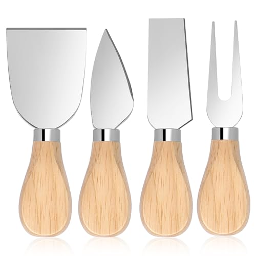 KALIONE 4-teiliges Käsemesser-Set mit Holzgriff, Butterschneider, Mini-Edelstahl-Käsegabel, Messer, Schaufel für Käsehobel, Kuchen, Dessert und Butterschneider von KALIONE