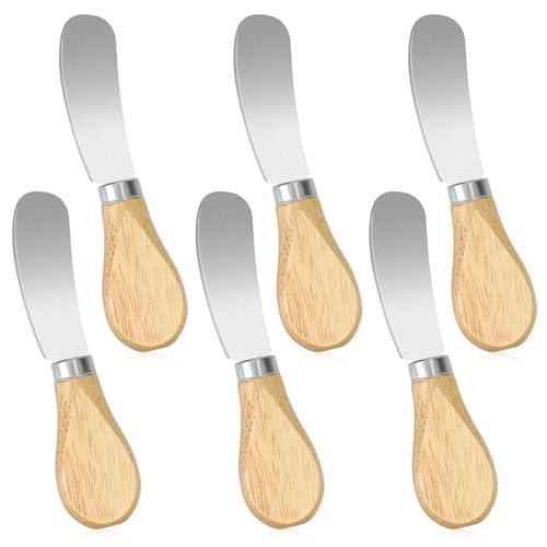 KALIONE 6 Stück Buttermesser klein Edelstahl, Käse-Buttermesser Kuchenmesser Edelstahl-Butterstreichmesser mit Holzgriff kleines Käsemesser-Set Buttermesser für Käse Marmelade Butter von KALIONE