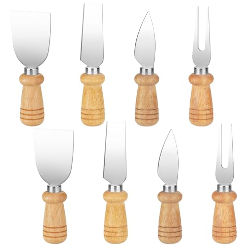 KALIONE 8-teiliges Käsemesser-Set mit Holzgriff, Butterschneider, Mini-Edelstahl-Käsegabel, Messer, Schaufel für Käsehobel, Kuchen, Dessert und Butterschneider (2 Sets) von KALIONE