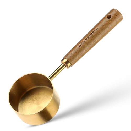 Messlöffel, 1/4 Tasse Messbecher mit Holzgriff, 60 ml Messlöffel, Messwerkzeug aus Edelstahl mit Titanbeschichtung zum Backen von Tee und Kaffee(Gold) von KALIONE