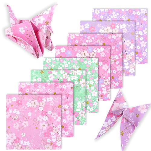 120 Blatt 15 x 15 cm Faltpapier mit Kirschblütenmuster, Origami Papier, Doppelseitiges Farbiges Origami Papier, 8 Stile, Leicht Faltbares Washi-Papier für Kunsthandwerksprojekte(Farbe 2) von KALIONE