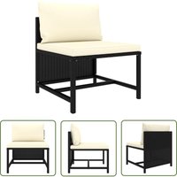 The Living Store Modular-Mittelsofa mit Kissen Schwarz Poly Rattan - Gartensorgsofa - Modularsofa - Loungeset - Outdoor Möbel - Rattanmöbel von KALISSE