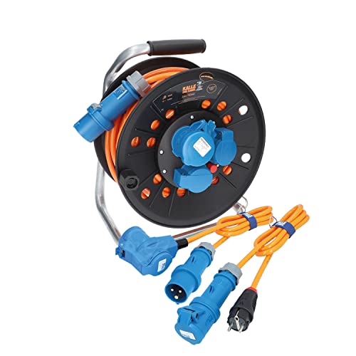 KALLE DAS KABEL CEE-Campingkabeltrommel EXTREME SIGNAL Campingkabel Wohnmobil-Kabel Caravantrommel H07BQ-F 3G 2,5mm² 25 Meter Kabeltrommel +Anschlussleitung mit Winkelkupplung 1,5m +Adapterleitung von KALLE DAS KABEL