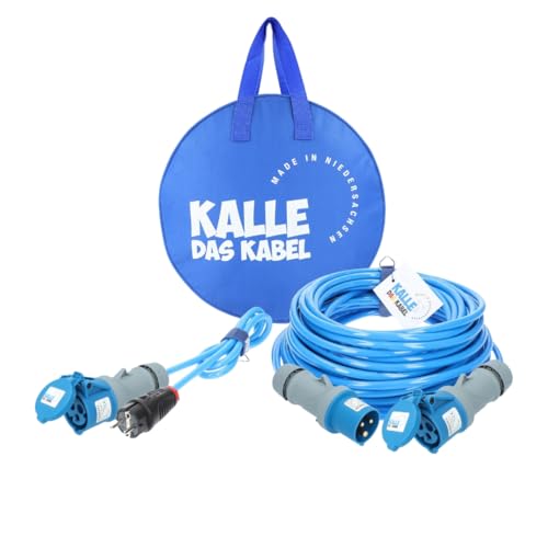 KALLE DAS KABEL Camping Starter Set Polyurethan Campingkabel 25 m Campingkabel Standard + Adapterkabel (H07BQ-F 3G 2,5 mm² Blau Polyurethan-Verlängerung) von KALLE DAS KABEL