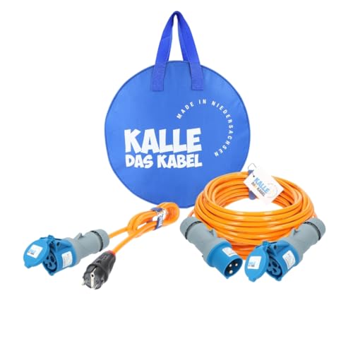 KALLE DAS KABEL Camping Starter Set Polyurethan Campingkabel 25 m Campingkabel Standard + Adapterkabel (H07BQ-F 3G 2,5 mm² Orange Polyurethan-Verlängerung) von KALLE DAS KABEL