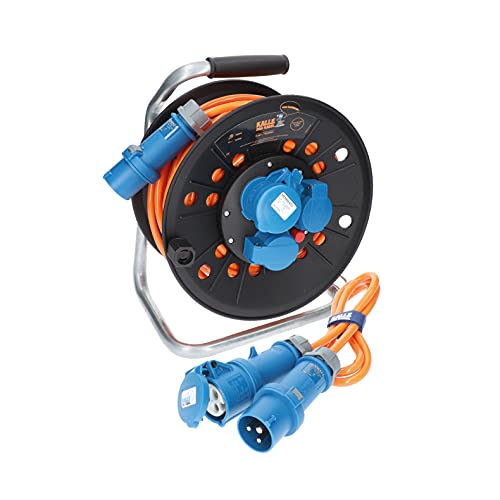 KALLE DAS KABEL Kabeltrommel Camping CEE-Campingkabeltrommel Wohnmobil-Kabeltrommel H07BQ-F 3G 2,5mm² EXTREME SIGNAL 25 Meter im Set mit Anschlussleitung 1,5 Meter von KALLE DAS KABEL