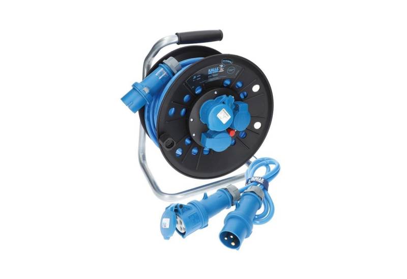 KALLE DAS KABEL Kalle Campingkabeltrommel CEE 230V 16A 2,5 Blau IP44 25m im Set 1,5m Kabeltrommel (Kabellänge 2500 m) von KALLE DAS KABEL