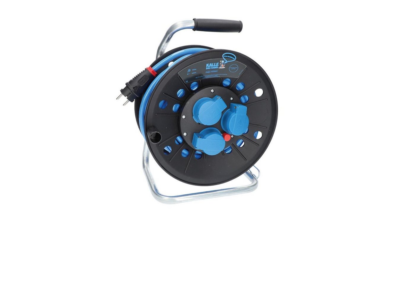 KALLE DAS KABEL Schuko Kabeltrommel PUR H07BQ-F 25m 3G 2,5 3x Schuko BLAU IP44 Kabeltrommel (Kabellänge 2500 m) von KALLE DAS KABEL